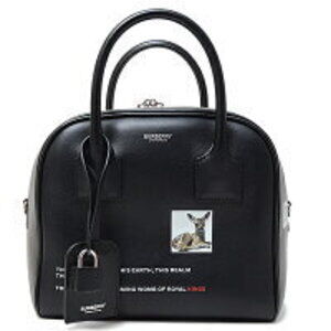 Burberry Boston Bag Shoulder Handbag Animal Leather Black